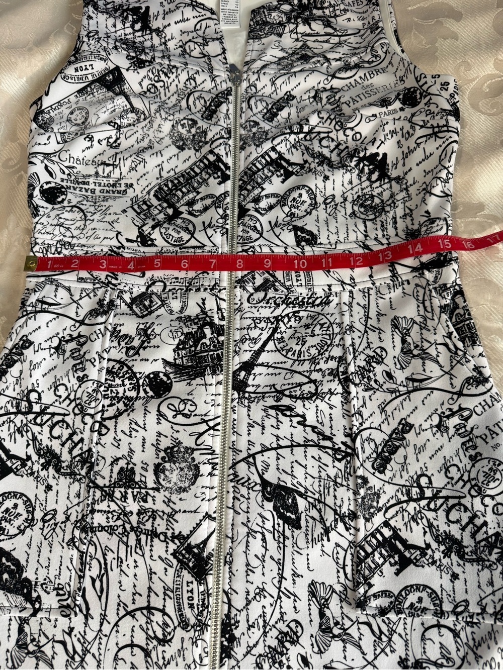 Joseph Ribkoff Cityscape Print Paris Newspaper Zip Front Sheath Dress Sz 10 - Picture 9 of 11